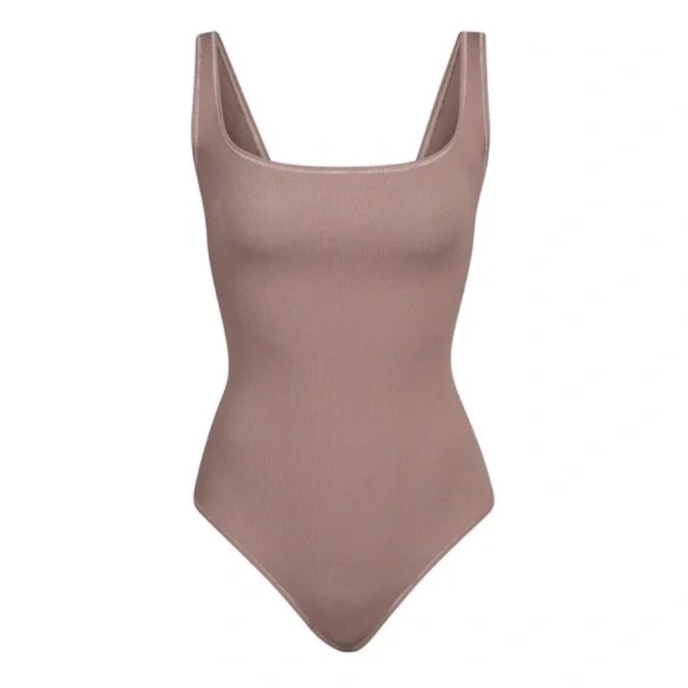 Skims Cotton Rib Bodysuit - Umber - Size Small
